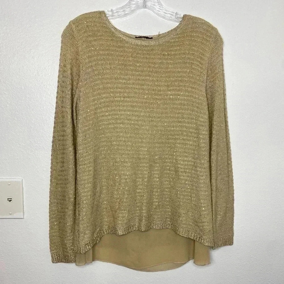 Milano Sequin Layered Zipper Back Detail Knit Sweater - Picture 2 of 6